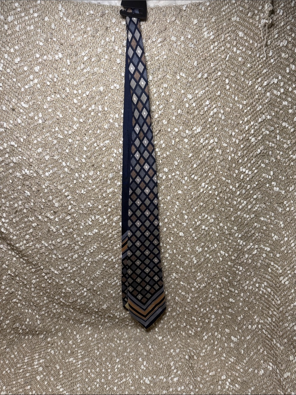 Dior Navy Silk Tie with Gold Diamond Grid